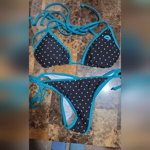 Polka Dot Bikini Set - Black and Blue